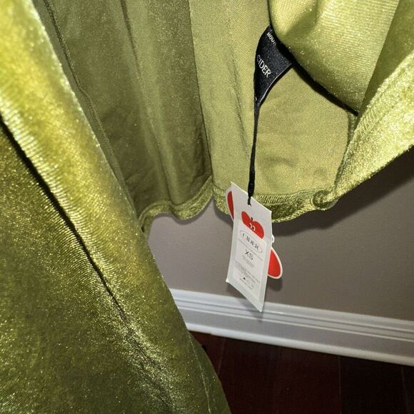 Women’s Velvet Crushed Burnout High Low Midi bodyCon Dress XS Green Whimsigoth - Picture 5 of 5